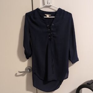 Elegant Navy Lace-Up Women's Blouse